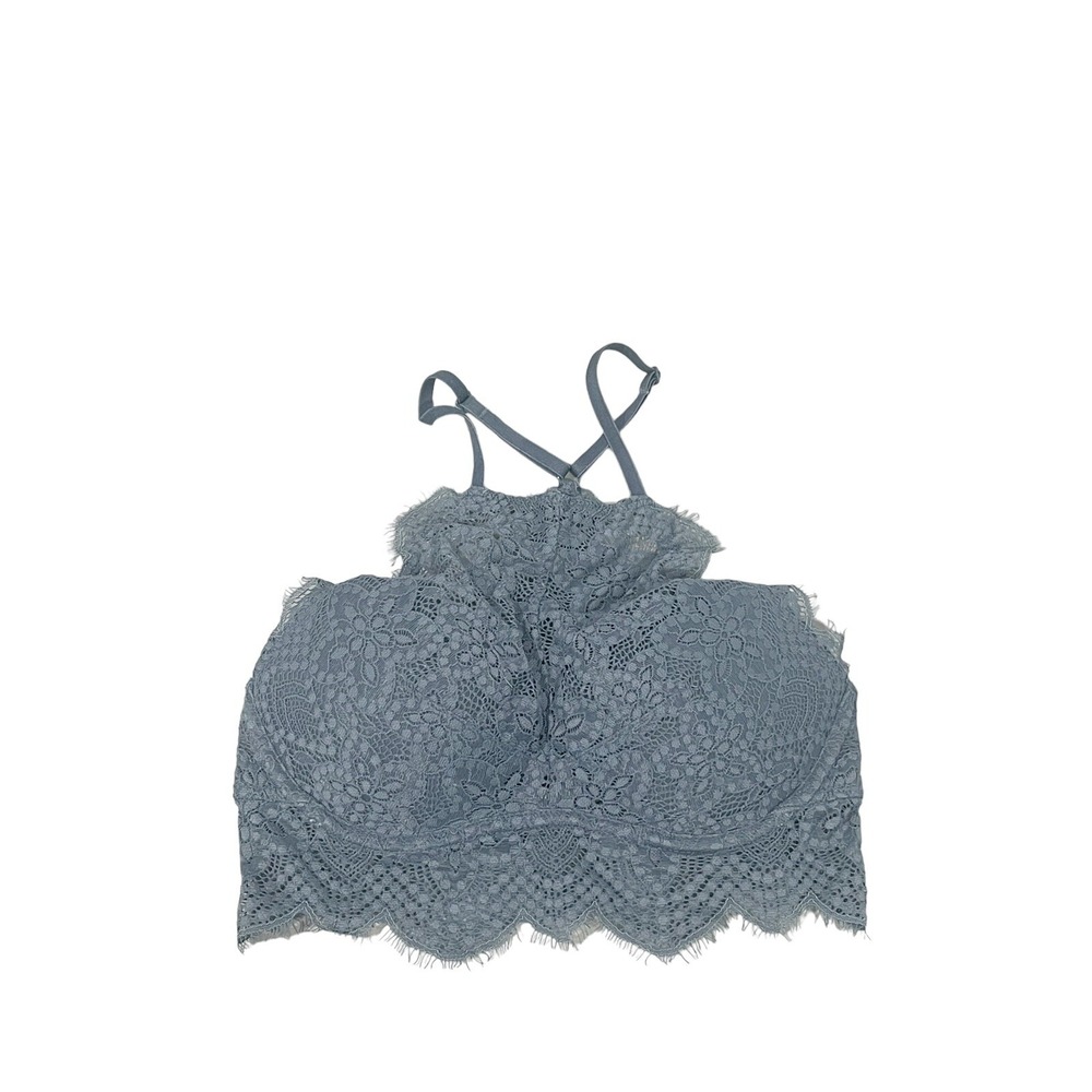 Victoria's Secret Pink Gray‎ Blue Lace Lingerie High Neck Push-up Bralette XS